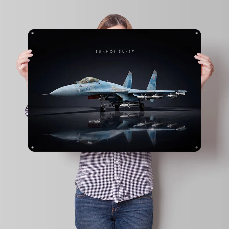 Sukhoi SU-27 Fighter Jet Metal Poster Perfect Gift for Fans Lovers Customized Wall Art Metal Sign for Home Decoration Luxury