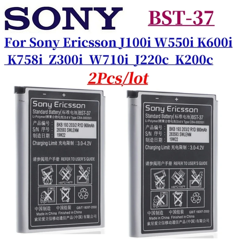 2 unids/lote batería Original de BST-37 para Sony Ericsson J100i W550i K600i K758i Z300i W710i J220c K200c 900mAh