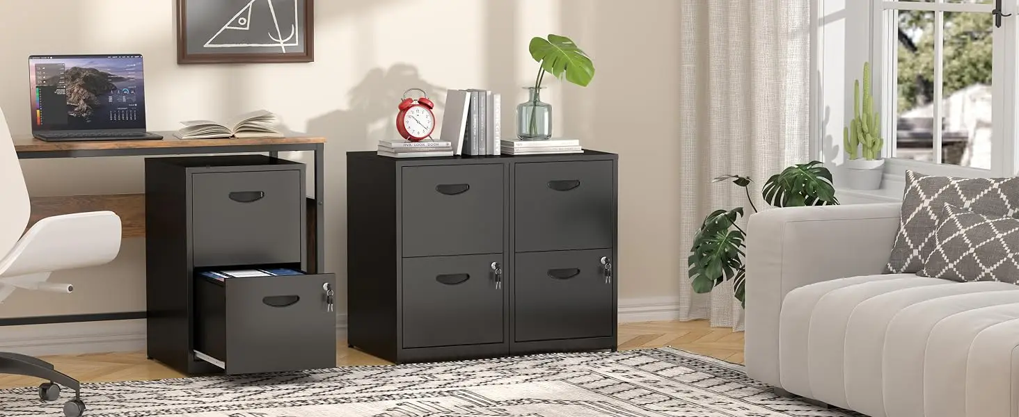 2 DRAWER WHITE METAL FILE CABINET WITH LOCK