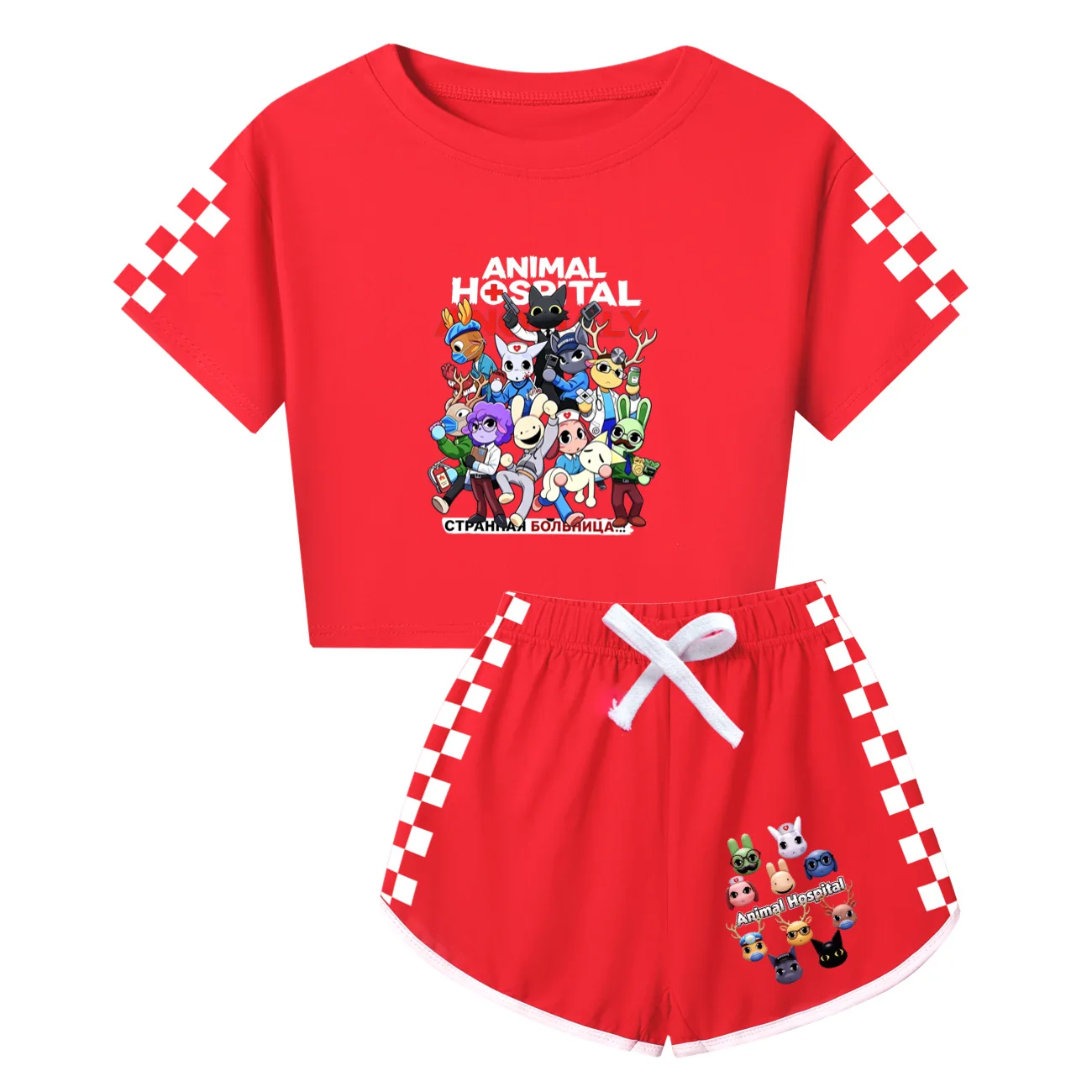 Animal Hospital T Shirt Kids Summer Clothes Toddler Girls Leisure Outfits Children's Sets Boys Cartoon T-shirt Shorts 2pcs Suits