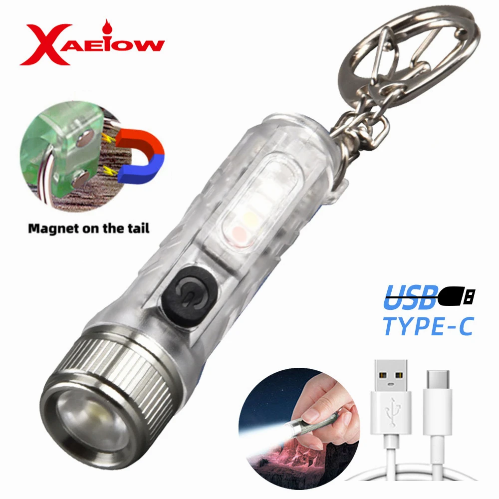 

S11 Flashlight Mini Keychain Flashlight Multi-function 11 Lighting Modes Usb Rechargeable Magnetic Warning Light Camping Torch