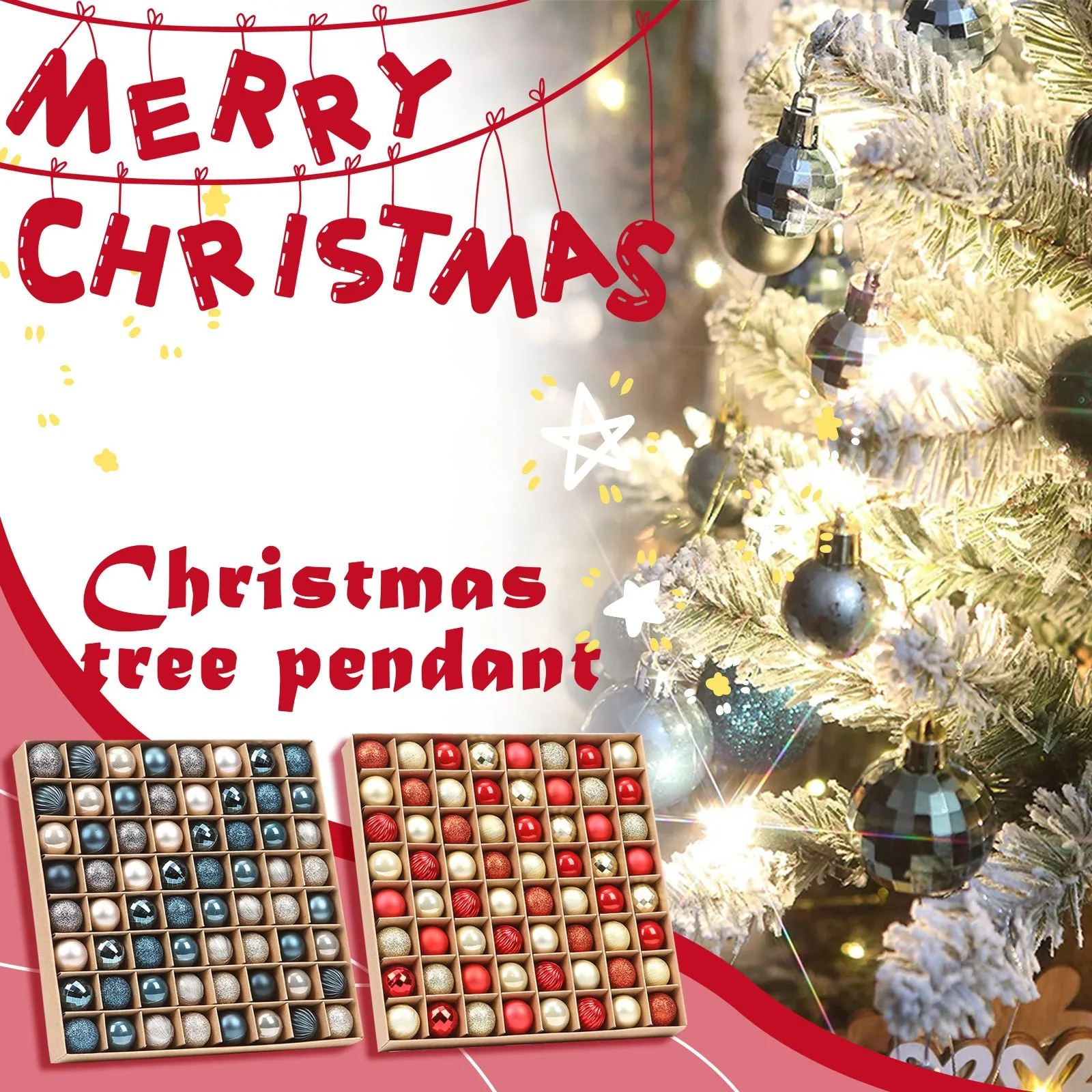64 قطعة من كرات شجرة عيد الميلاد، كرة عيد الميلاد، كرات متعددة الألوان، مجموعة زينة شجرة عيد الميلاد للحفلات المنزلية #1