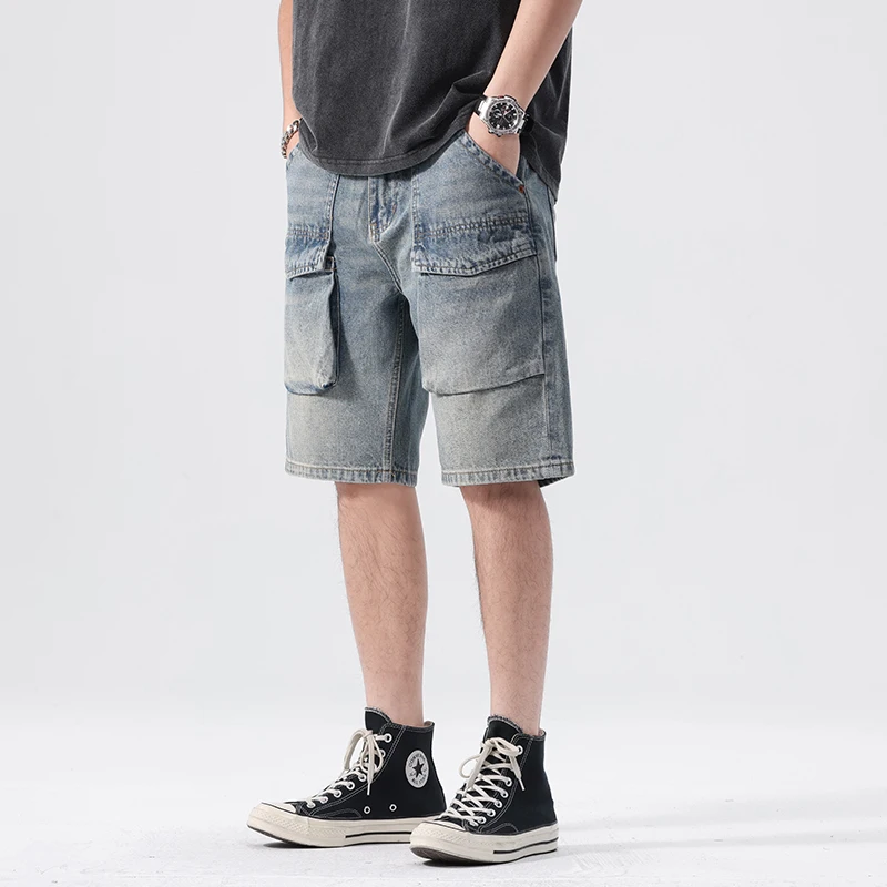 

Japanese-style Loose Straight Bermuda Shorts for Men Spring/summer Casual Workwear Trendy Denim Jeans Streetwear Plus Size 40 42