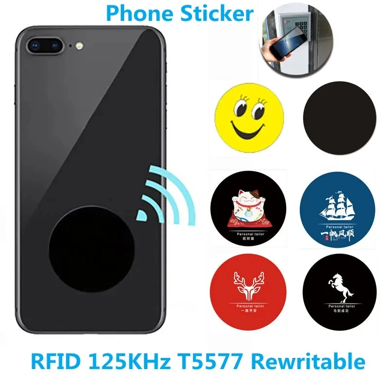 1Pcs Circular RFID 125KHz T5577 Rewritable Key Tag Label Writable Token Duplicate Clone Anti Metal Interference Phone Sticker