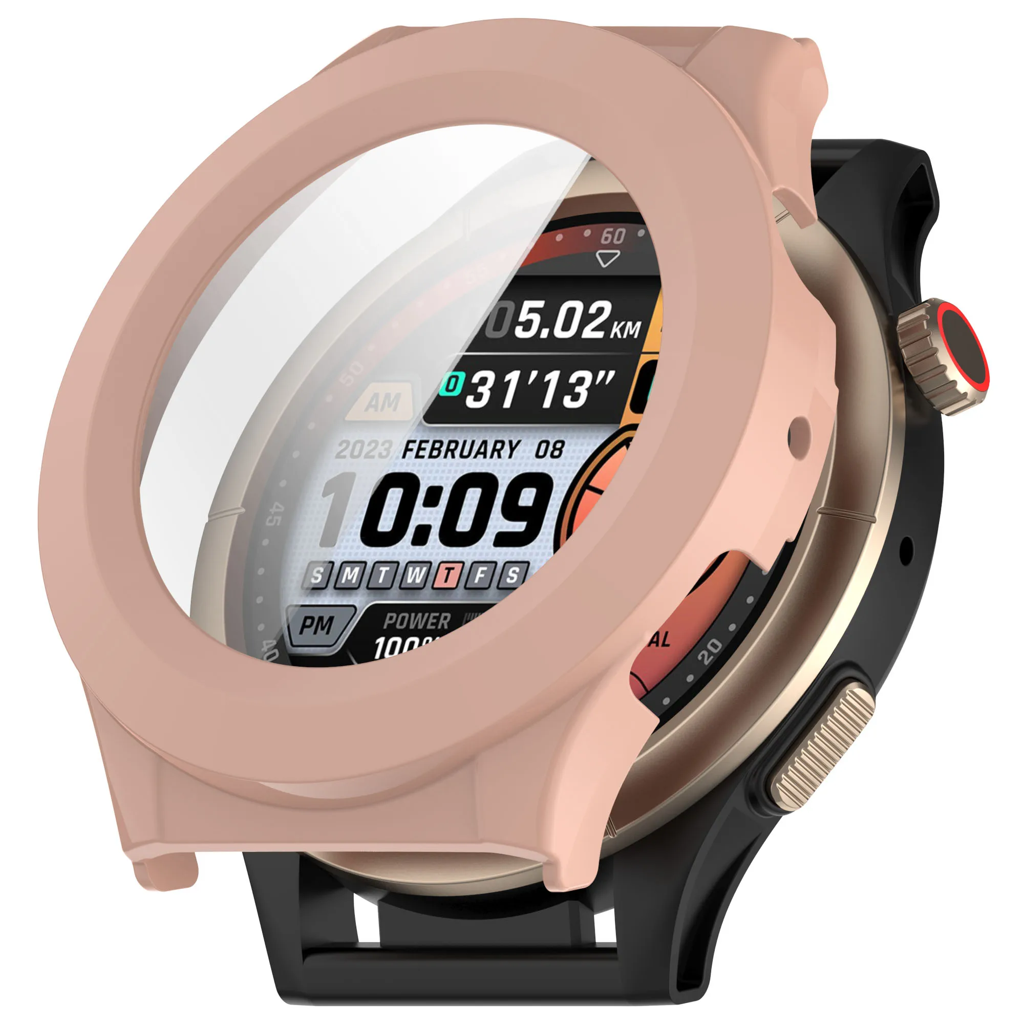 

Чехол для часов Huami Amazfit Cheetah Round / Cheetah Pro, рамка для ПК с пленкой из закаленного стекла - розовый