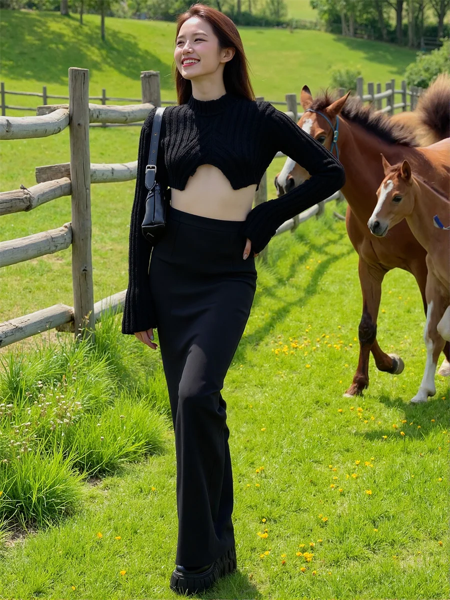 Jupes pour femmes coupe régulière noir Vintage haut de gamme vêtements de travail femmes mince cheville longueur formelle coupe droite costume matériel de mode