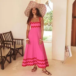 Elegant Wave Stripe A-line Dress For Women Sexy Sleeveless Backless Spaghetti Strap Party Dresses 2024 Female Beach Robe Vestido