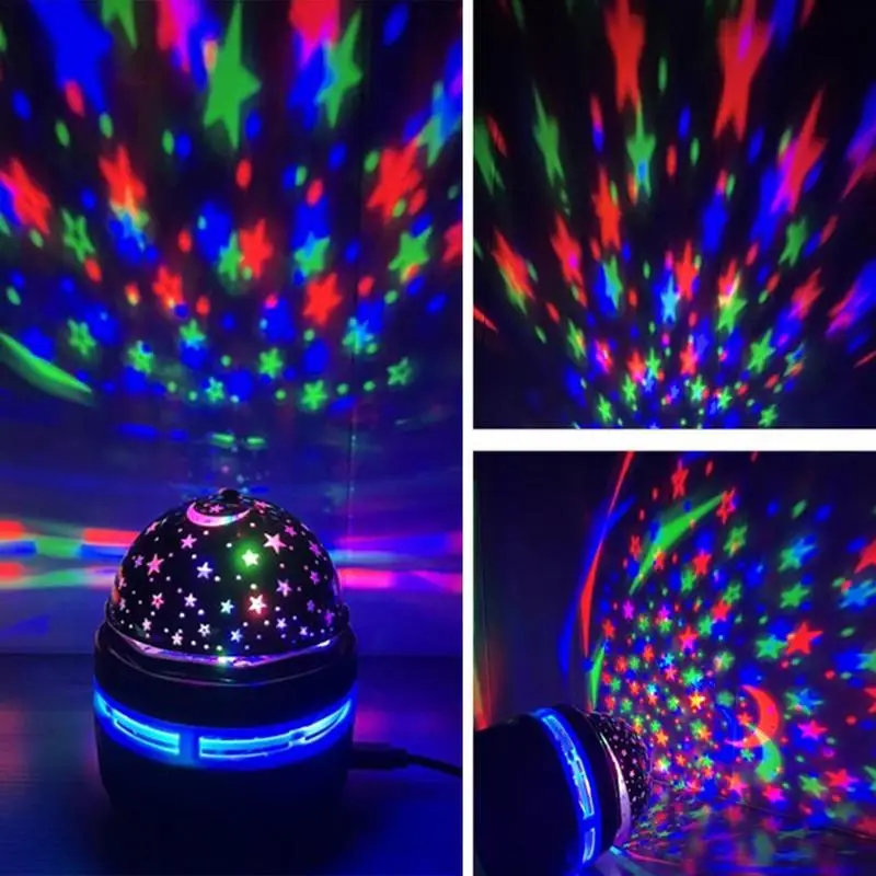 Star Projector Lamp USB Powered Colorful Rotating Magical Ball Light 2 In 1 Function Led Disco Lights with 360 Degree Rotation