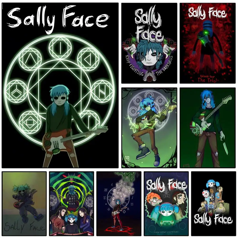 Horror Mystery Game S-Sally F-Face Art Poster Self-adhesive Art Waterproof Paper Sticker Coffee House Wall Decor