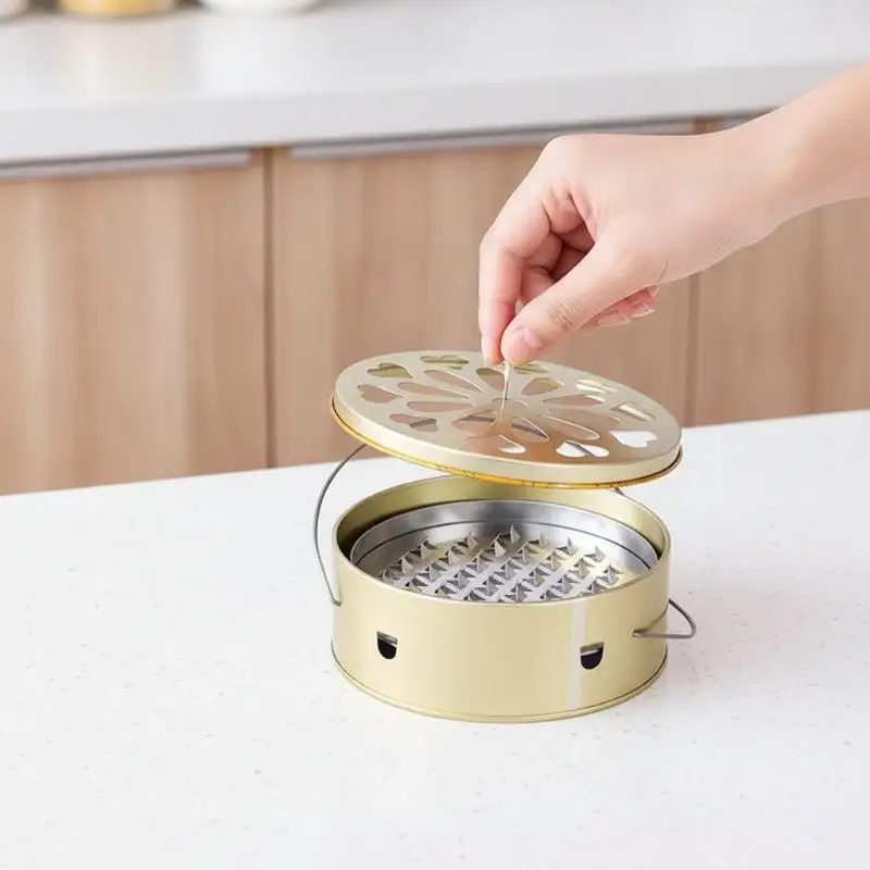 Tinplate Mosquito Coil Holder With Hollow Out Lid And Anti Scald Design For Home Outdoor Camping