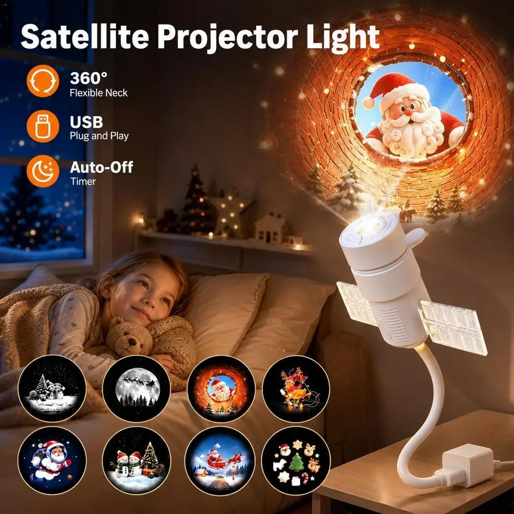 LED Christmas Projector Light USB 5V Night Light Ambiance 8/16 Modes Switchable Pattern Projection for Santa Claus Snowman Moose