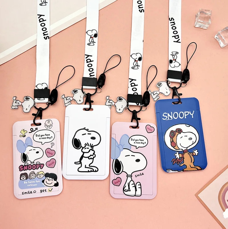 Cartoon Miniso Snoopy Card Holder Coin Purse Id Student Meal Card Bus Subway Access Control Charlie Lucy with Lanyard Gift