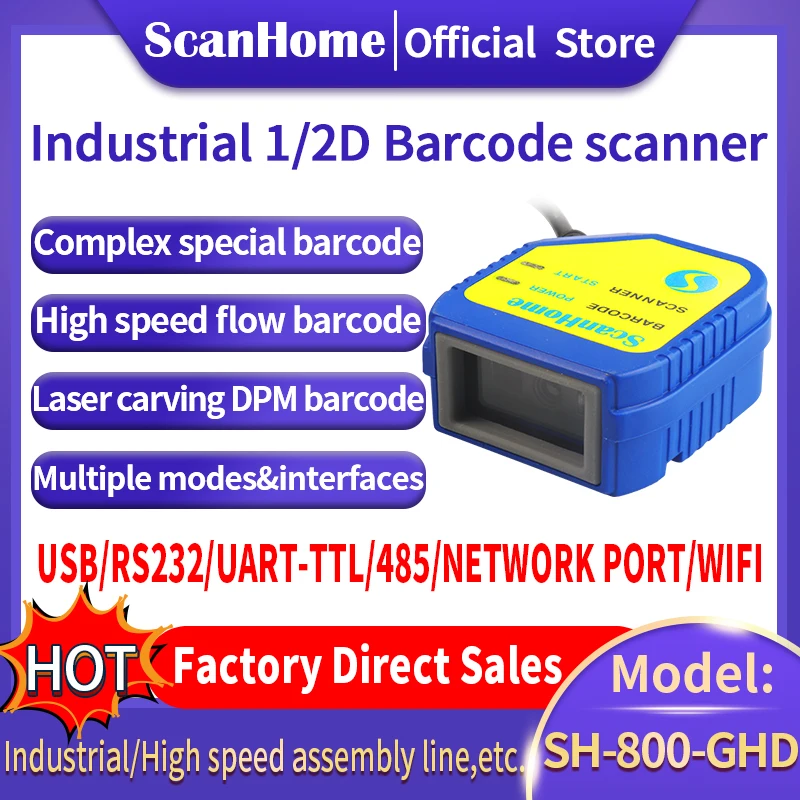 ScanHome Partners-scanners de codes-barres de montage, code à barres intégré récupère USB RS232 1D/JO QR PDF417 DPM scanngSH-800-GHD PLC485hands-free