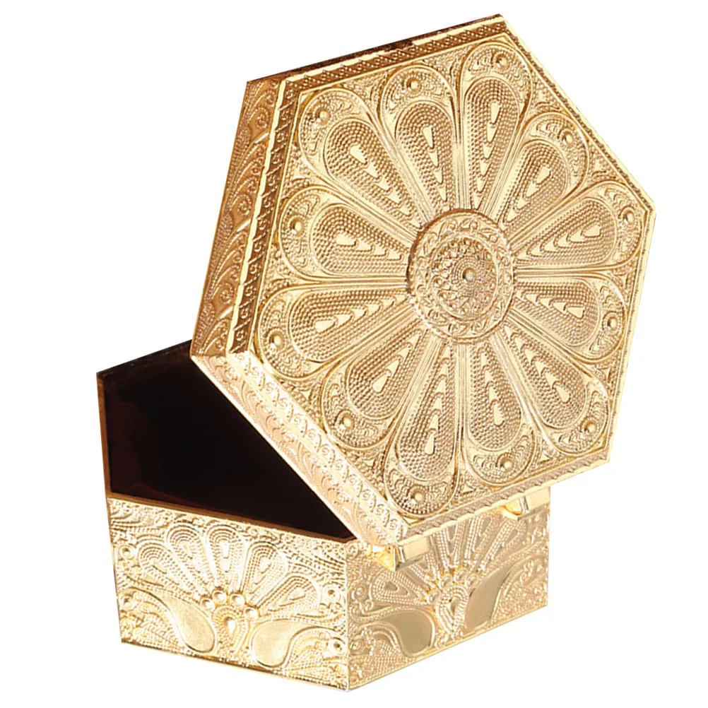 

Hexagonal Metal Jewelry Storage Box Lightweight Travel Jewelry Case for Women Ring Earring Necklace Organizer Desktop