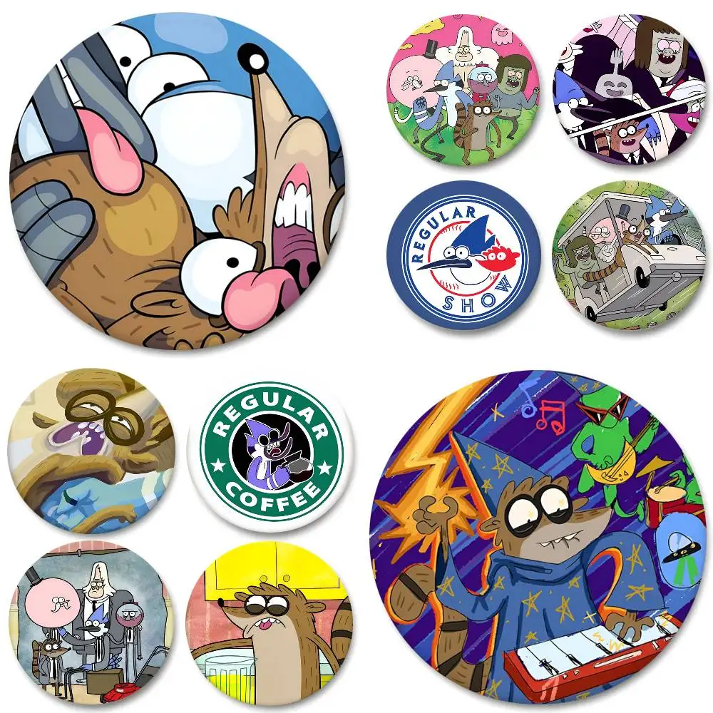 R-Regular Show Cartoon Round Badge Creative Brooch Clothing Backpack Accessories Lapel Pin