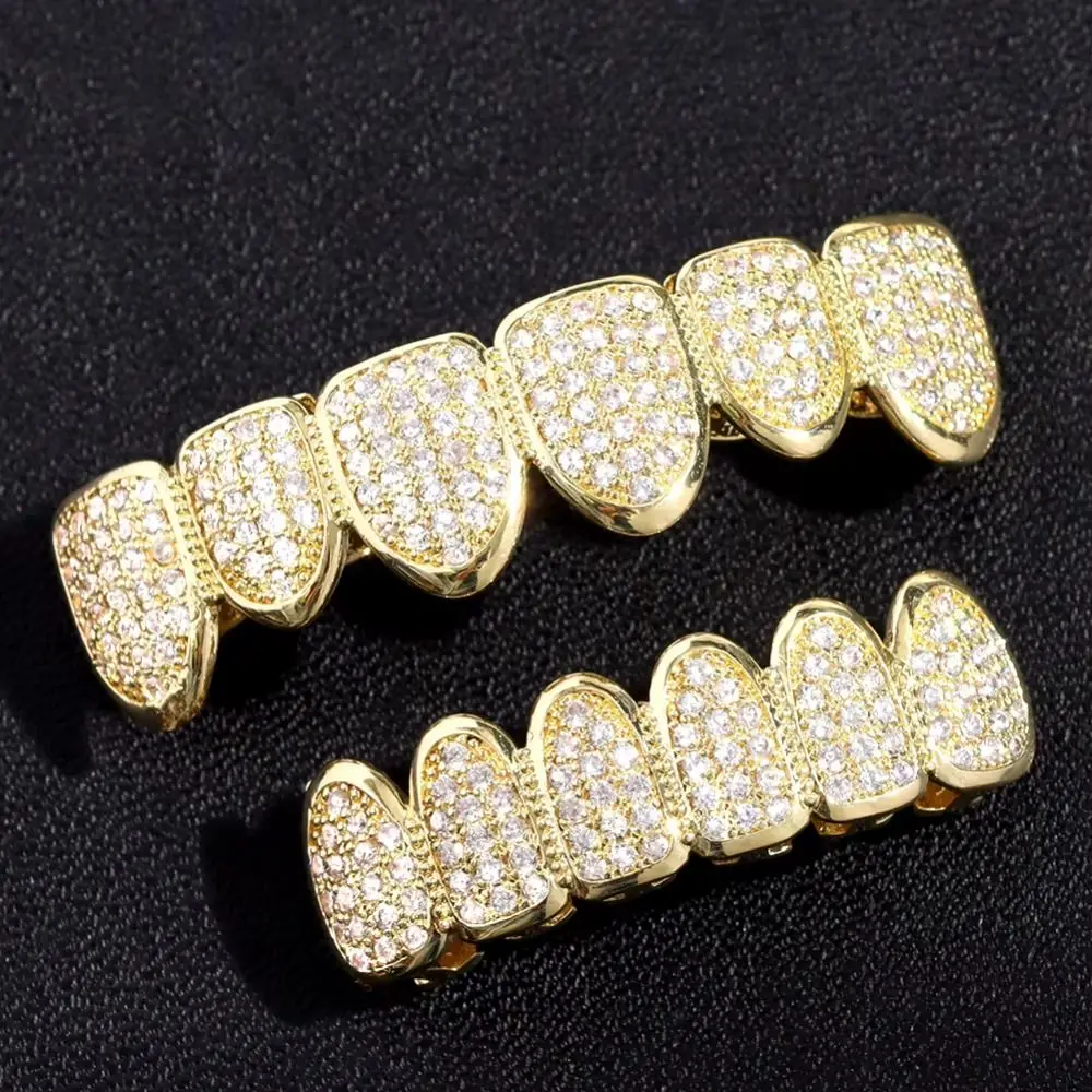 Hip Hop Teeth Grillz Set Top & Bottom Set Rhinestone Dental Grills Tooth Caps Removable Design Zircon Hiphop Teeth Grillz