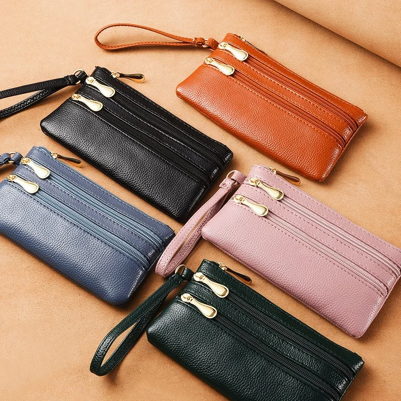 

DHL50pcs Women PU Plain Middle Double Zipper Multifunctional Long Clutch Bag With Wrist