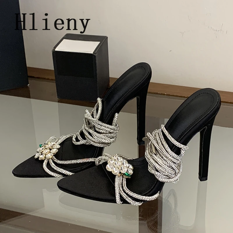 Hlieny Fashion Crystal Ankle Strap Women Sandals Street Style Elegant Thin High Heels Stripper Prom Shoes Pumps Zapatos Mujer
