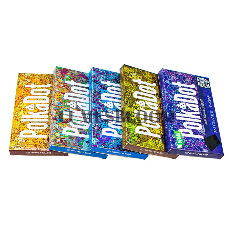 Hologramiz Paper Packaging Empty Chocolate Bar Polkadot Cartboard Sticker Plastic Storage Bag with Display Boxes Oneup Customize