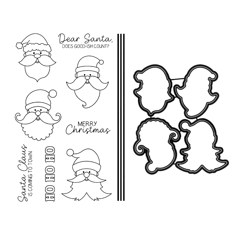 

Christmas Santa Faces Sassy Holiday Greetings Clear Stamps Scrapbooking for Paper Making Metal Cutting Dies Frames Card Craft