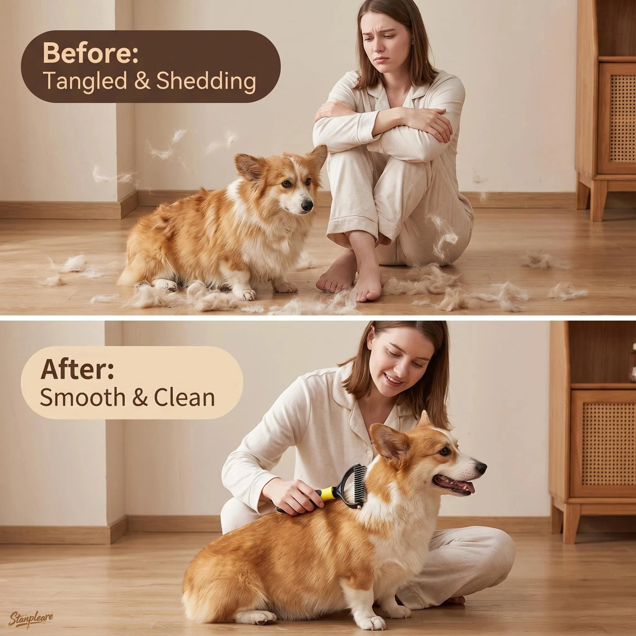Pet Dematting Comb Double Sided Dog Cat Grooming Brush 2 Sizes 5 Colors Anti Slip Handle Removes Tangles Loose Hair Removal tool image 5