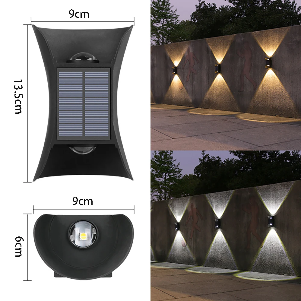 Impermeável LED Solar Lâmpada de parede, IP65, ao ar livre, jardim, quintal, cerca, Decor Lâmpadas, Bateria de lítio, 3 anos de garantia