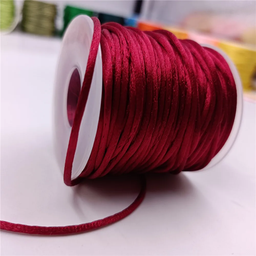 

2mm Wine Rattail Satin Cord Thread Chinese Knot Macrame Bracelet Braided String DIY Tassels Beading Thread 10-225meters