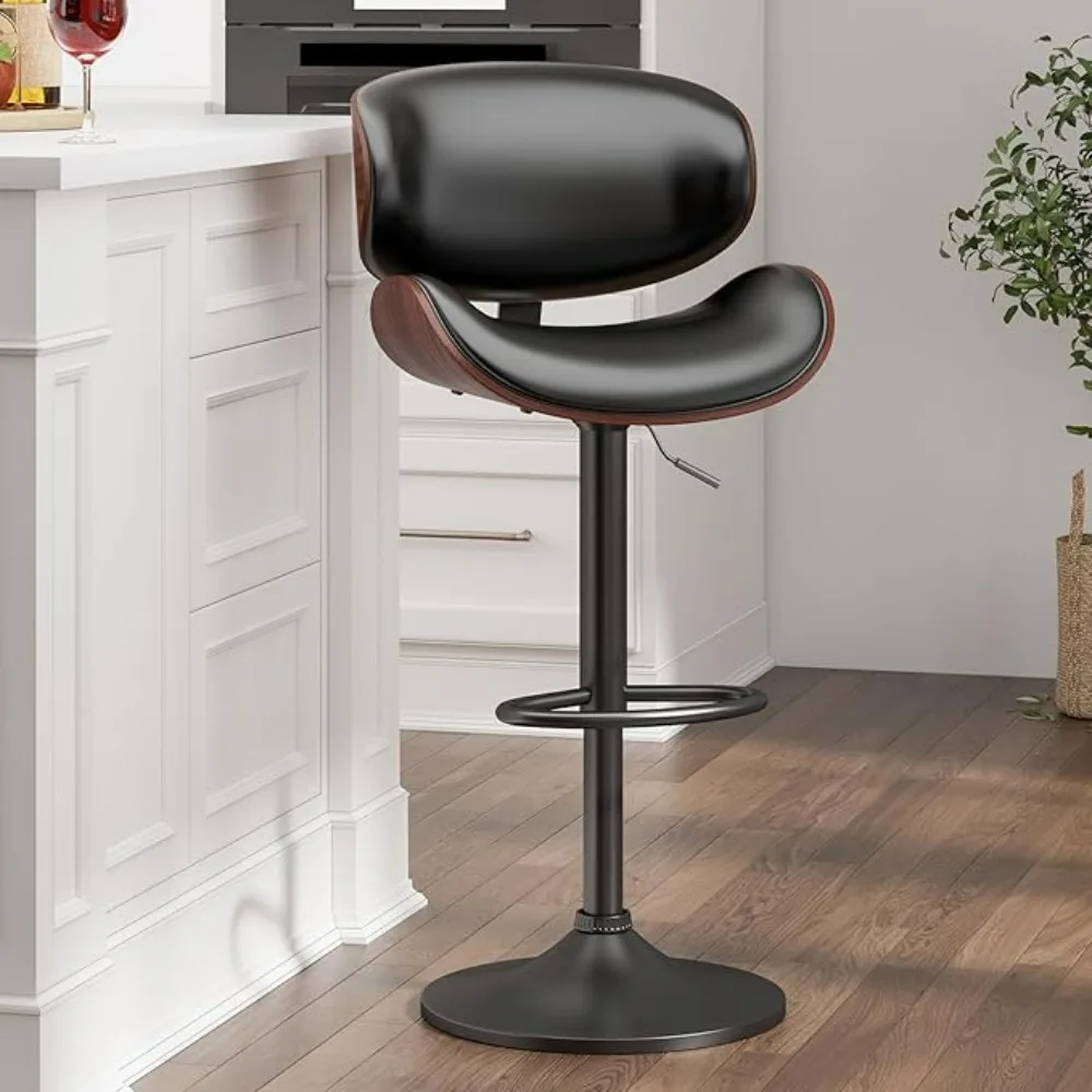 Swivel Bar Stools Set of 2 for Kitchen Counter, Adjustable Bentwood Barstools, Modern PU Leather Upholstered Bar Chairs