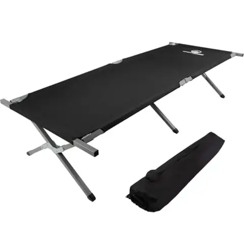 Camping Cot - Portable Folding Camp Bed - 600D Sleeping Cot for Adults with Steel Frame by Outdoors Black
