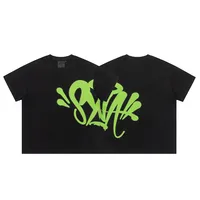 Syna World Summer Hip Hop Loose Casual Short Sleeve T-Shirt Letter Print Breathable Men's Women's High Street Drill Style