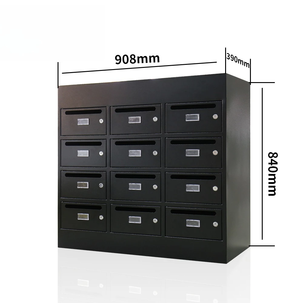 

Custom steel wall-mounted 6-door metal black cluster unit mailbox apartment building mailbox