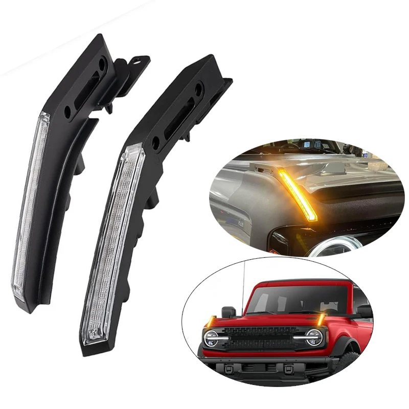 For Ford Bronco Car Hood Handle Engine Hood Accessories Hood Trail Sight Trim Amber Lights Exterior parts Decoration Kits