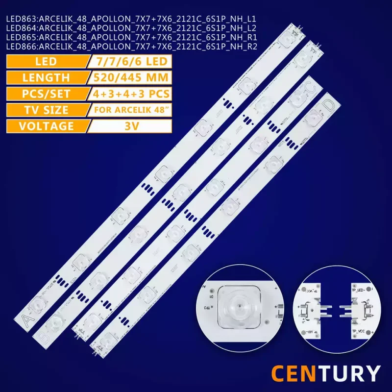 5kit LED backlight strip for Arcelik_48_apollon_7X7+7x6_2121C_6S1P_NH_L1/L2/R1/R2 ZBH60600-AB, ZBH60600-AC, ZBF60600-AC,