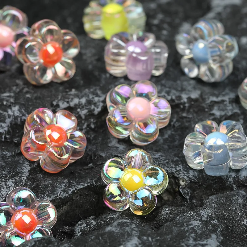 500g 12mm Acrylic Transparent Plated Color Beads Frosted Small Flower Straight Hole Plastic Loose Beads DIY Mobile Phone Chain