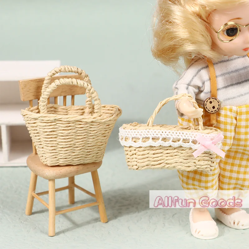 [TG835]High Quality Mini Cute Dollhouse Rattan Frame Hand-woven Basket Cute Toys Dolls Miniature Decoration
