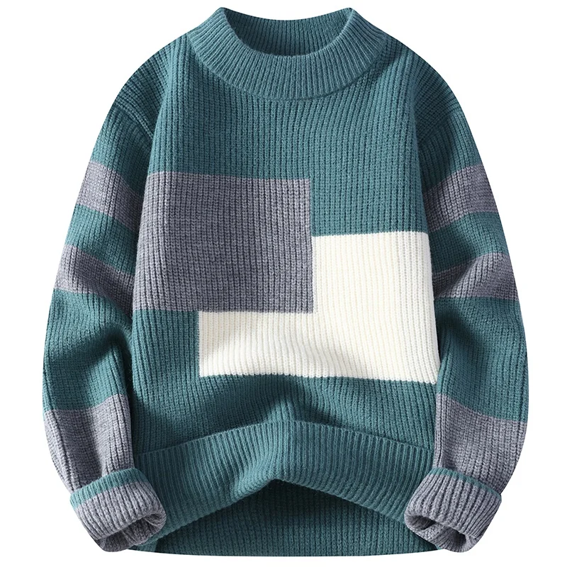 Sweaters men 2024 winter korean style mens warm sweater mens fashion sweaters Splicing color patterns Men\'s wool pullovers male