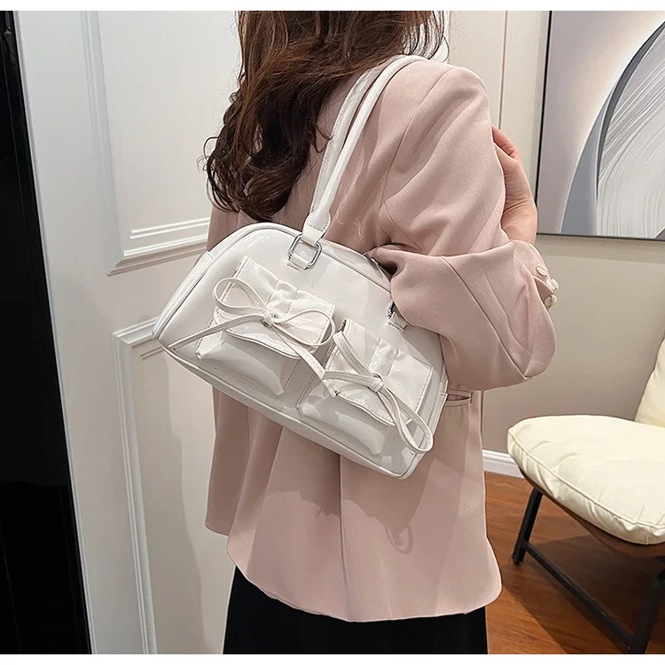 2024 NEW Bowknot Shoulder Bags Solid Color Underarm Bag Armpit Bag for Girl Women Fashion Bags Leather Handbag