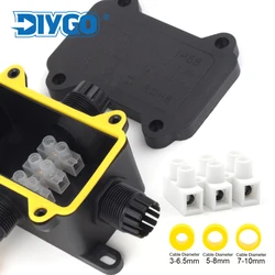 IP68 Outdoor Waterproof Junction Box Black 2/3/4 Way Mini Connector Box With PC Plastic And Terminal Designed For Buried Wiring