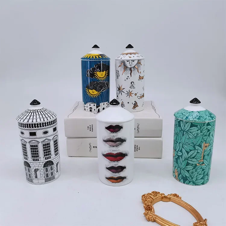 Creative Milan Style Ceramic Candle Jar Candle Cup Home Storage Tank with Lid Retro Tabletop Decoration Living Room Ornaments