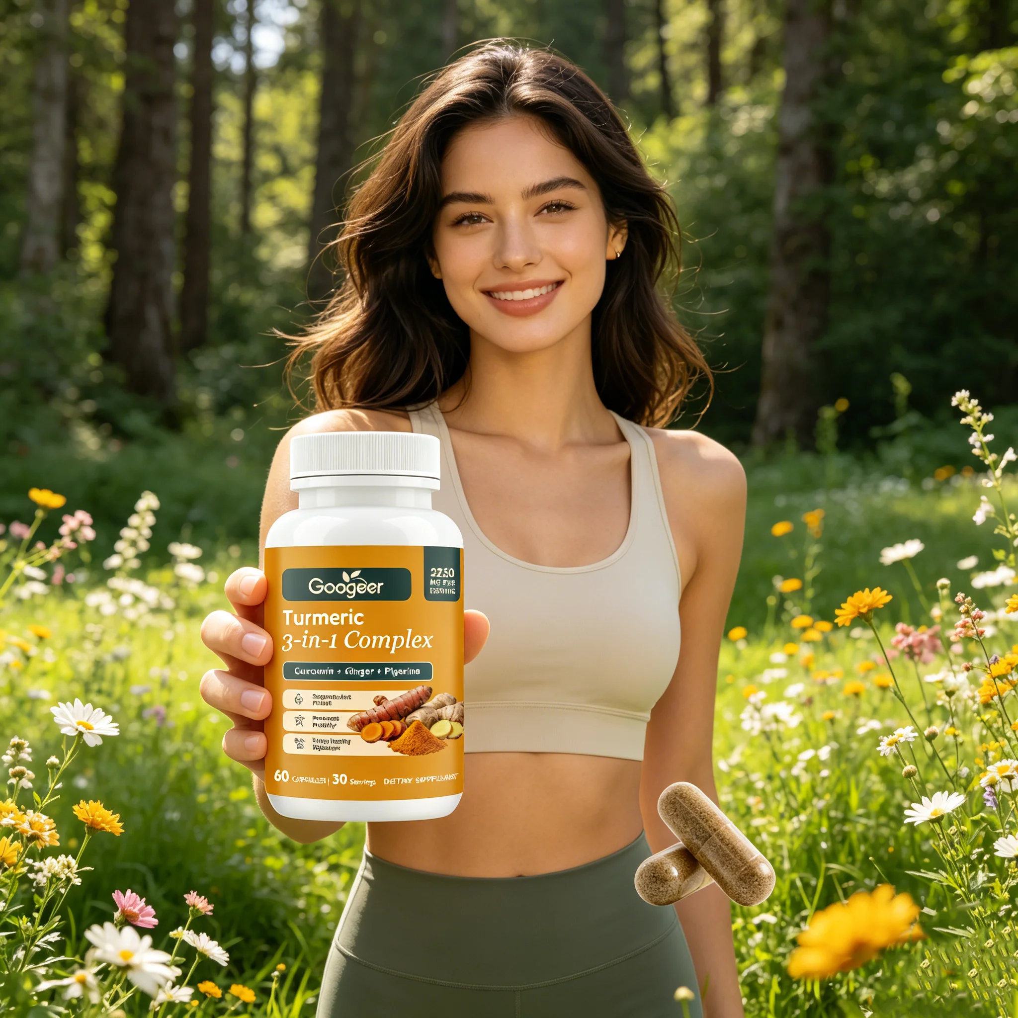 Organic Turmeric Ginger Curcumin Pills with Piperine Natural Anti-Inflammatory Supplement for Joint Brain Immune Health