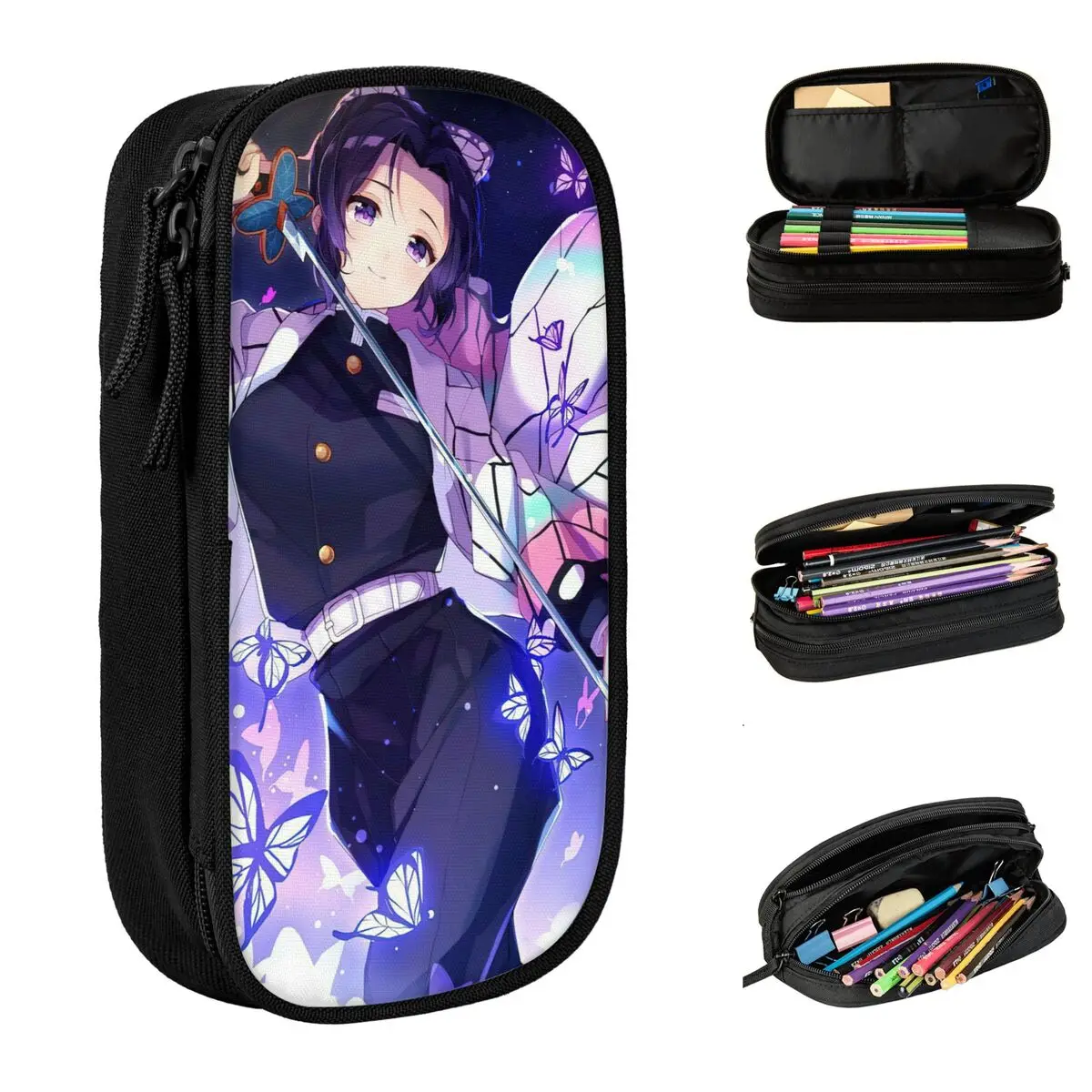 bonito kamado nezuko demonio slayer lapis cases anime lapis bolsa caneta criancas grande bolsa de armazenamento material escolar cosmeticos papelaria 01