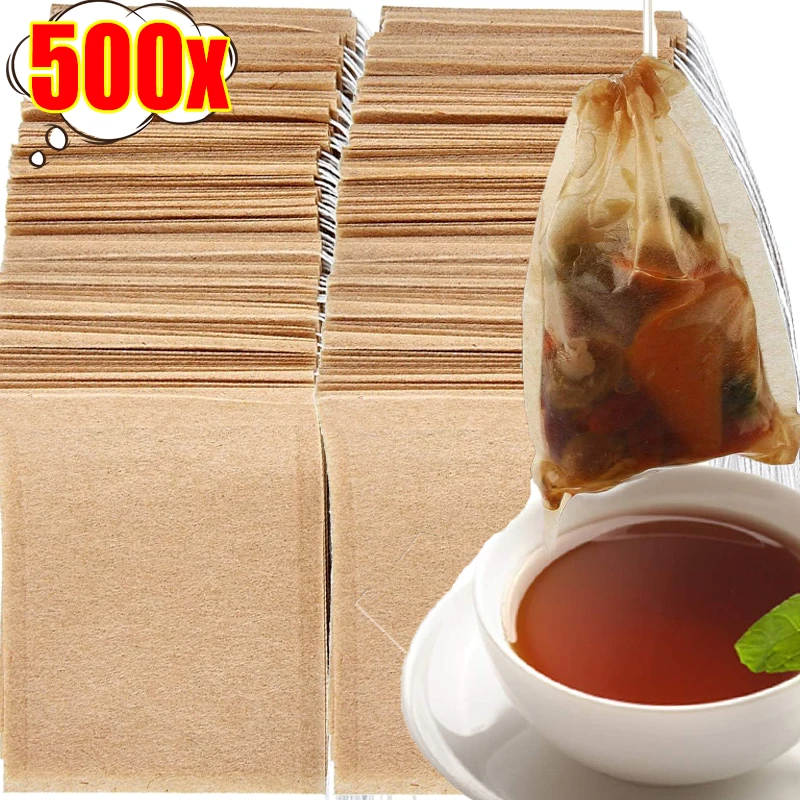 

500/100pcs Disposable Tea Bags with Drawstring Empty Filter Tea Bags for Kitchen Coffee Bean Leaf Tea Powder Herbal Medicine