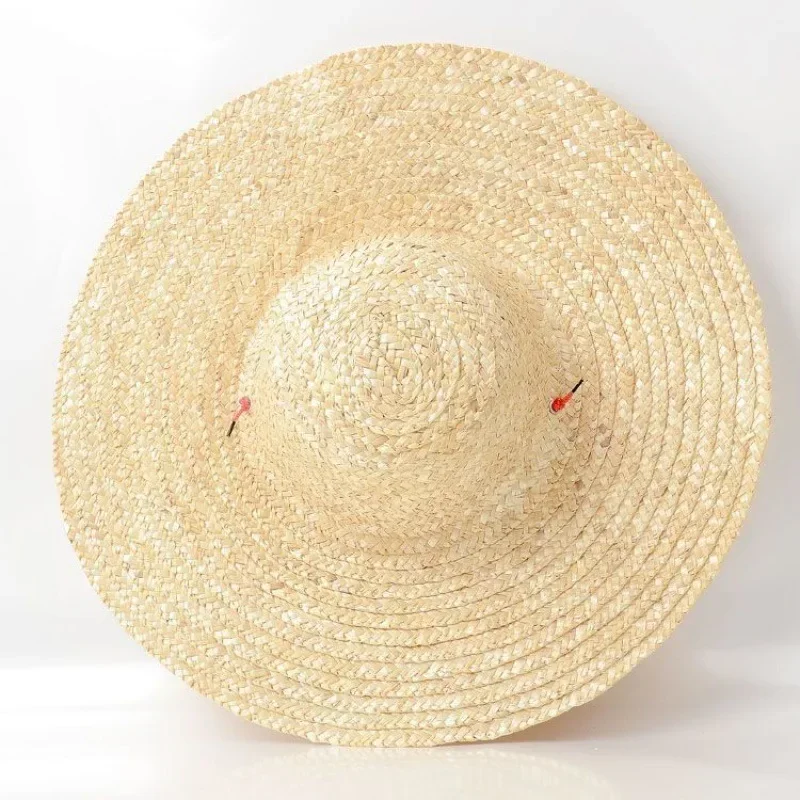 2PC Straw Summer Hat Women Sun Beach Hat Labor Protection Fishing Field Outdoor Sun Hat Large Brim Straw Woven Sub Safety Caps