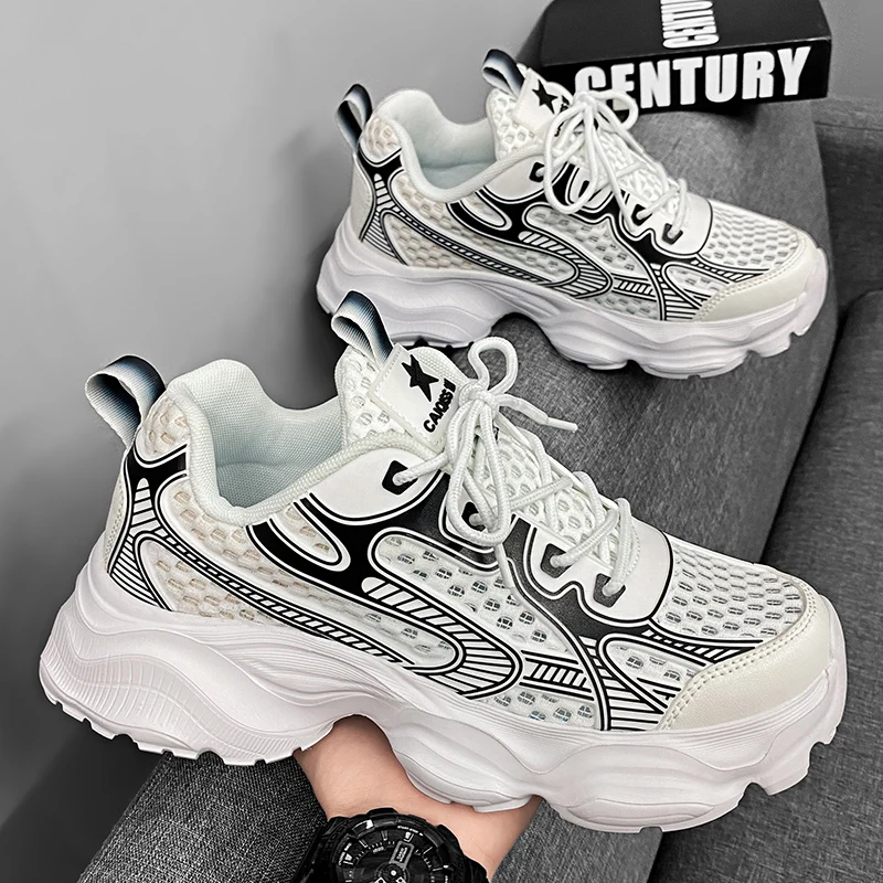 

New Breathable Mesh Sports Shoes for Men in Summer, Trendy and Versatile Thick-soled Casual Running Shoes