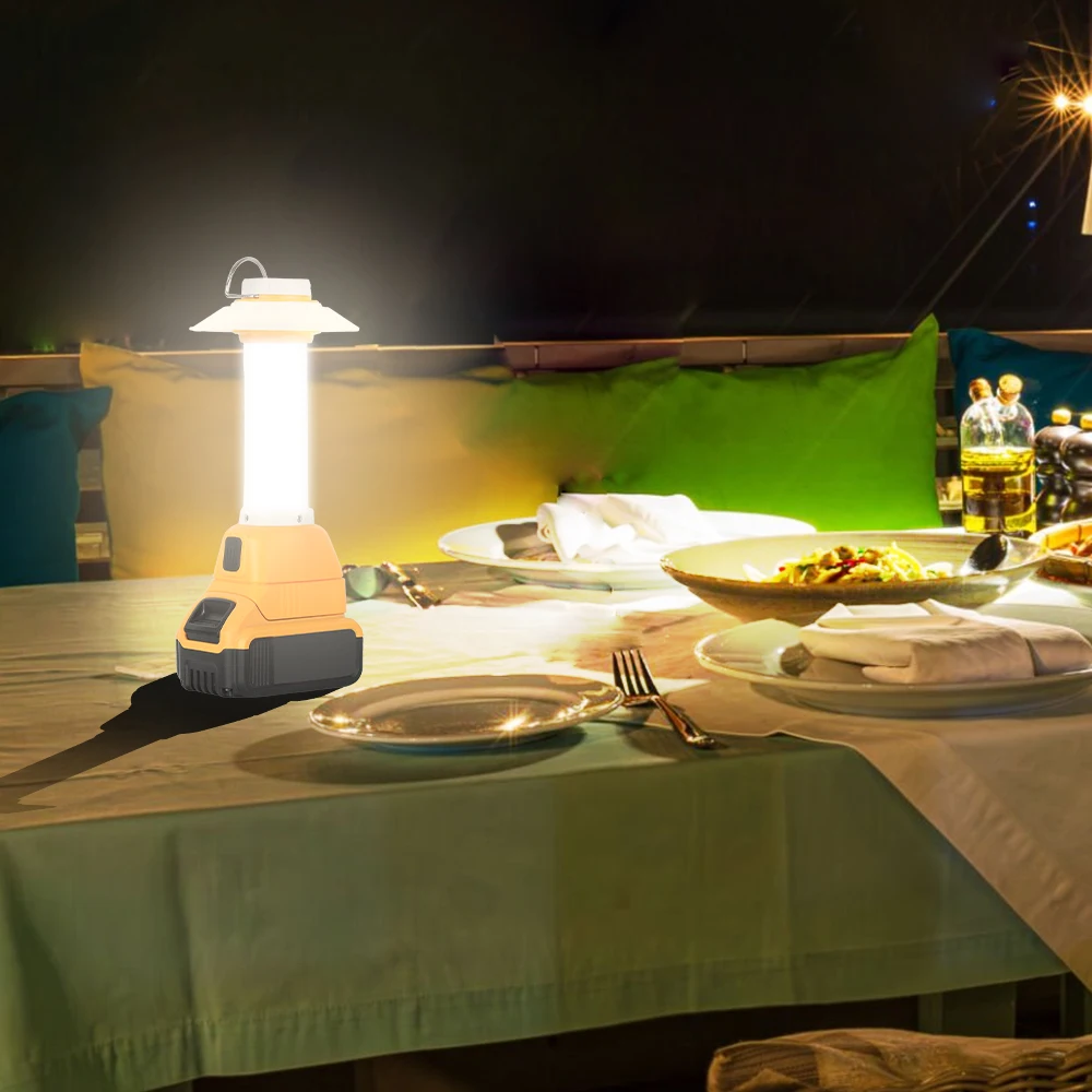 Lampu Lentera 800LM Kompatibel dengan Baterai Dewalt, Lampu Lentera Portabel untuk Berkemah di Luar Ruangan dengan Pengait, Output USB dan Tipe-C (Tanpa Baterai)