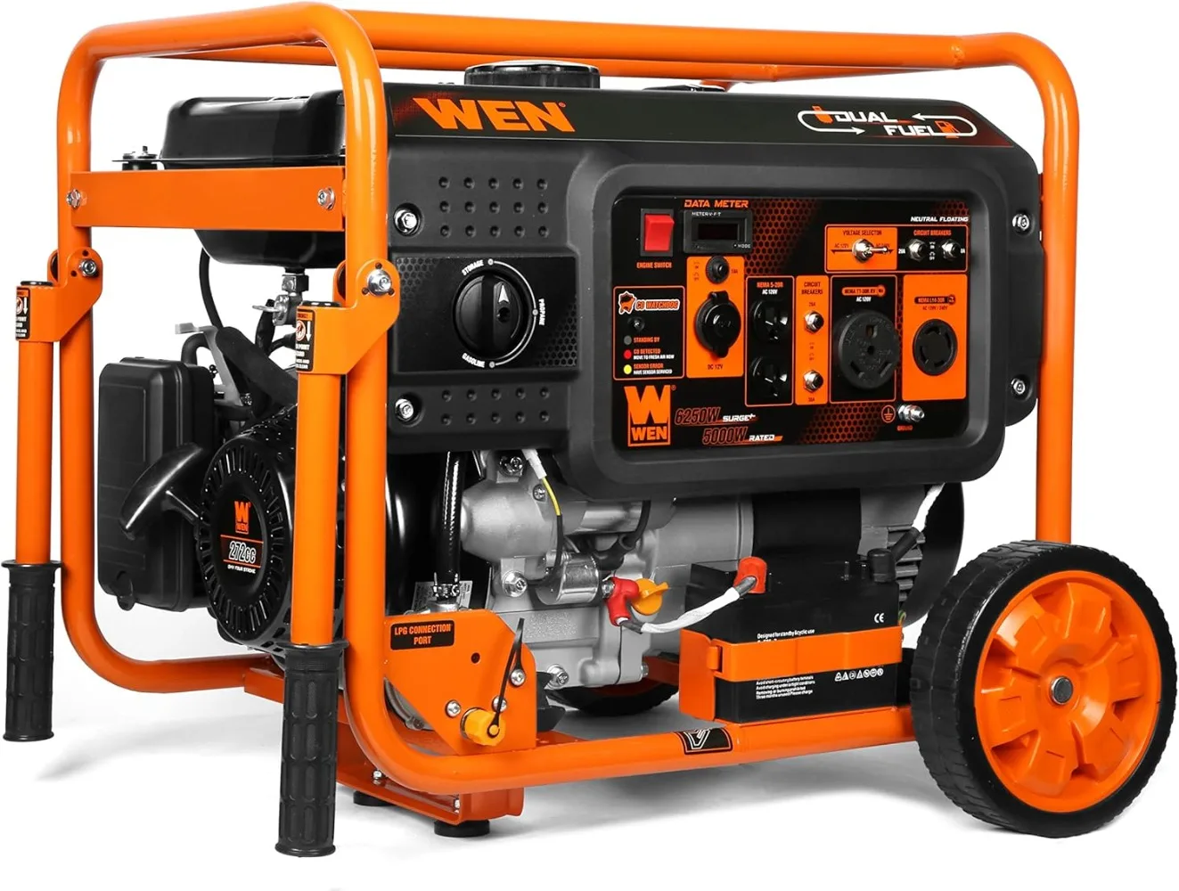 

DF623X 6250-Watt 120-Volt/240-Volt Dual Fuel Electric Start Portable Generator with Wheel Kit and CO Shutdown Sensor, Black