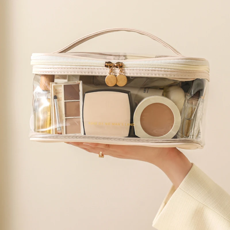 

Large Transparent Cosmetic Bag Fashion Waterproof With Handle Cosmetic Storage Bag Transparent Travel Zipper Toiletry Bag