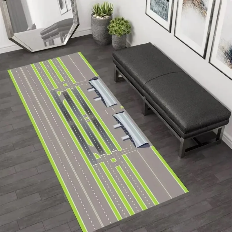 Green Lawn Airplane Runway Runner Rug Airport Runway Rug Climbing Mat Living Room Bedroom Bedside Sofa Edge Home Decoration Mat