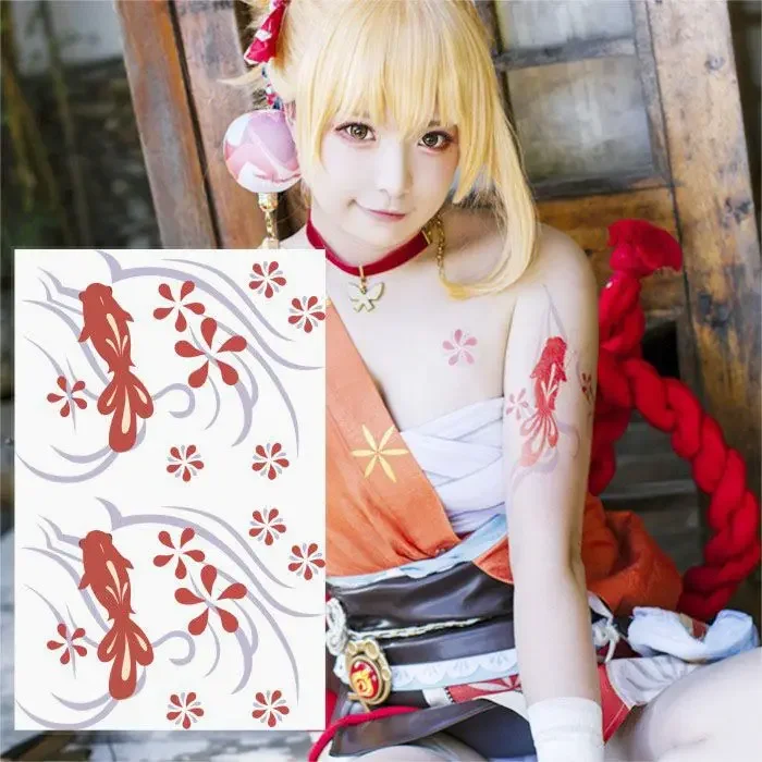 Genshin Impact Game Tattoo Stickers Xiao Yoimiya Cosplay Tattoo Comic Con Waterproof Fake Tattoo Cartoon Arm Temporary Tattoos