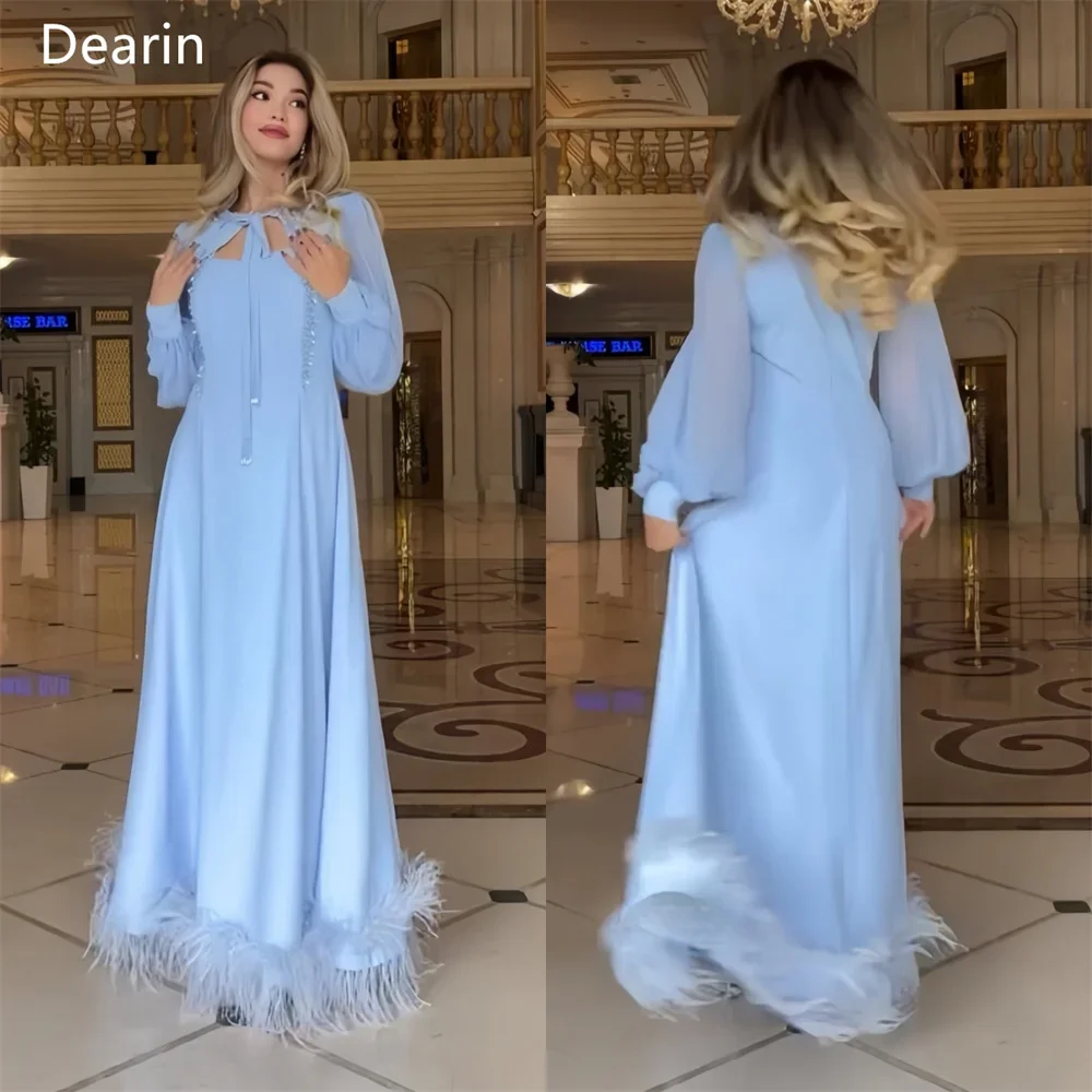 

Customized Formal Dress Prom Women Dearin Scoop Neckline Ball Floor Length Skirts Draped Feather Beading Pearl Bespoke Occasion